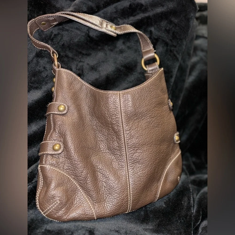 J. Crew Dk Brown Pebble Grain Leather Small Detailed Shoulder Bag